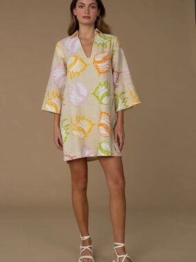 Tuckernuck Linen Shell-Print Swim Cover-Up Tunic in Neutral
